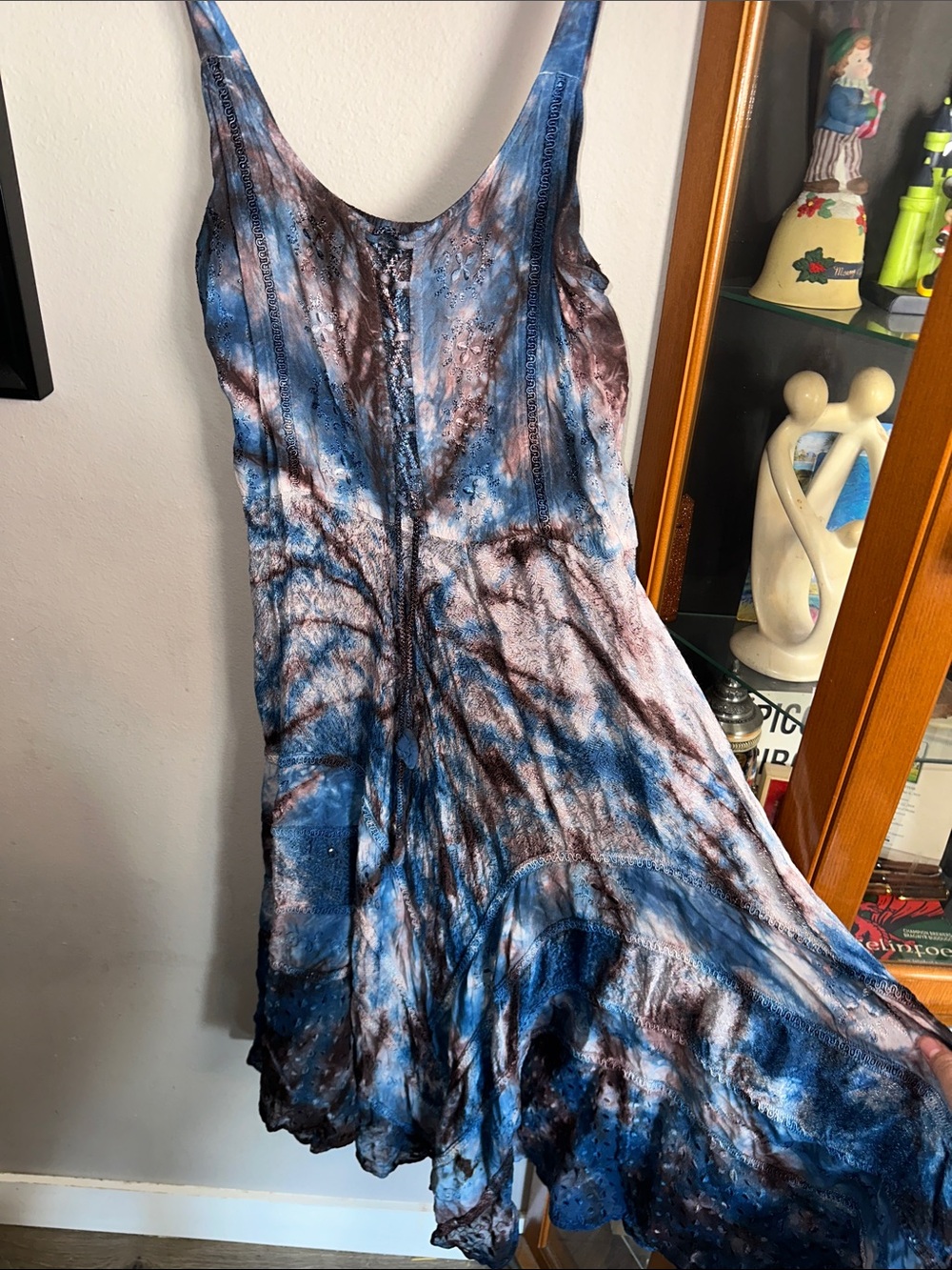 Blue and Brown Tie-Dye Midi Slip Dress - Women